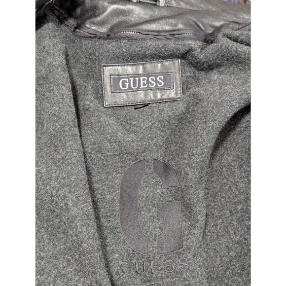 NWOT! GUESS! SUPPLE SOFT BLACK GENUINE LEATHER WOOL ZIP LINER JACKET, COAT!SZ XL - Picture 10 of 14